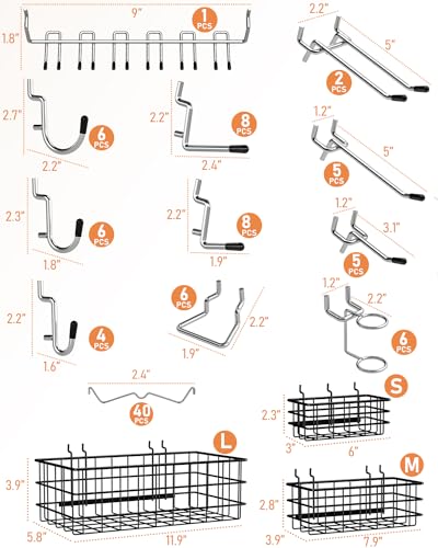 INCLY 100PCS 1/4 Inch Extra Thick Pegboard Accessories Kit with 3 Baskets