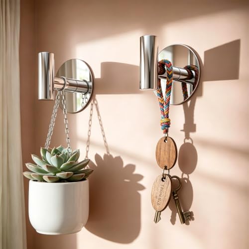 Stainless Steel Adhesive Hooks, Heavy Duty Wall Hooks, Towel Hooks for Hanging Robes, Aprons, Coats and Hats in Bathrooms,Kitchens and Hotels(2 Pack, Chrome) - color: Chrome, size: Adhesive "T" Shape- 2 Pack