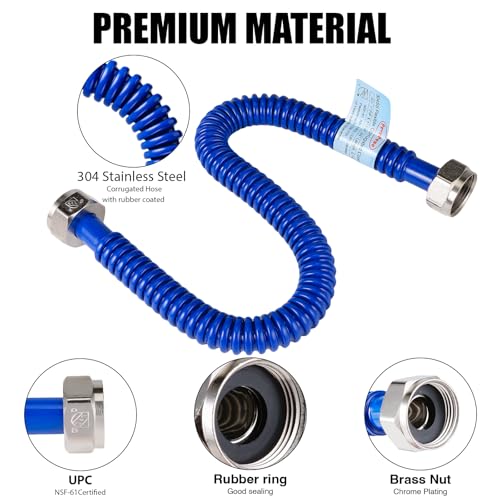 Upgrade 2 Pack Hot & Cold Water Heater Hose 3/4" FIP x 24" Length, Flexible Stainless Steel Corrugated Water Line Connector with Red & Blue Rubber Coated - size: red+blue 3/4"Fx3/4"F, 24"L(0.7"ID)