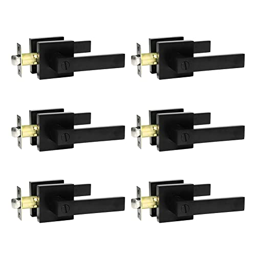SUNTAI Bedroom/Bathroom Door Handles Levers Square Plate Interior Privacy Door Locksets,Matte Black (6Pack) - size: 6