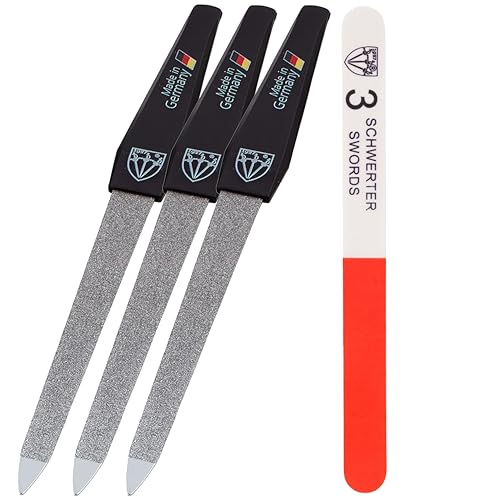 3 Swords Germany - Sapphire Metal Nail File Set 3 Pieces with 1 Piece 3-Way Nail Buffer – Nail Care Made in SOLINGEN/Germany - color: 3 Nail Files / 1 Buffer
