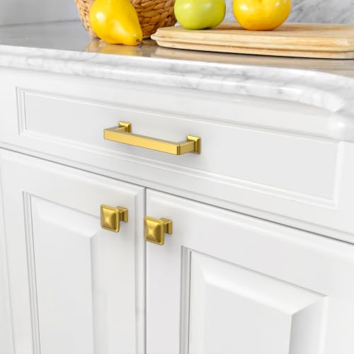 Amerdeco 10 Pack Heavy Duty Solid Zinc Alloy Vibrant Brushed Moderne Brass Cabinet Pulls 3.75" Hole Centers(96mm) Polished Brass Handles Suitable for Kitchen Bathroom Drawers Handles 3818 - color: Vibrant Brushed Moderne Brass, size: 3.75" Hole Center