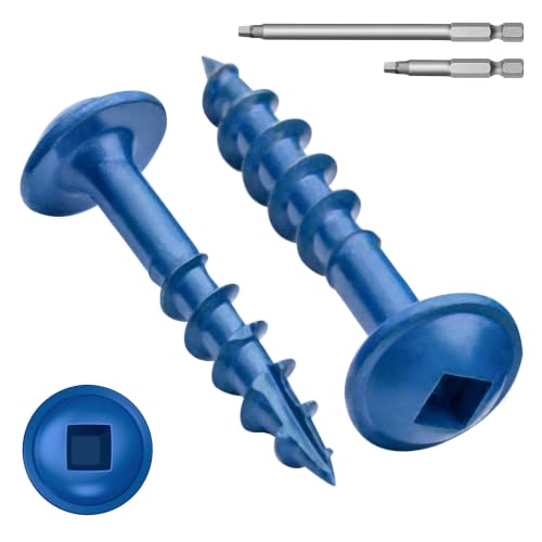 Mellewell #8 x 1 Blue Coated Pocket Hole Screws, Square Drive Self Tapping Wood Screws, Coarse Thread Anti-Rust Coated Wood Screw, 65MM 150MM Drive Bits Included, Carbon Steel, 300 PCS - color: Blue, size: #8 x 1"