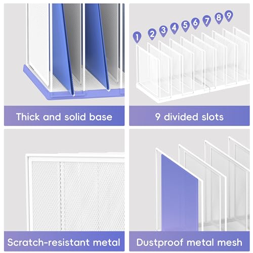 9-Section Desk File Organizer, Vertical File Holder, Mesh Desktop File Folder Metal File Organizer Stand for Office Home Classroom, White - color: White, size: 1 Pack 9-Section
