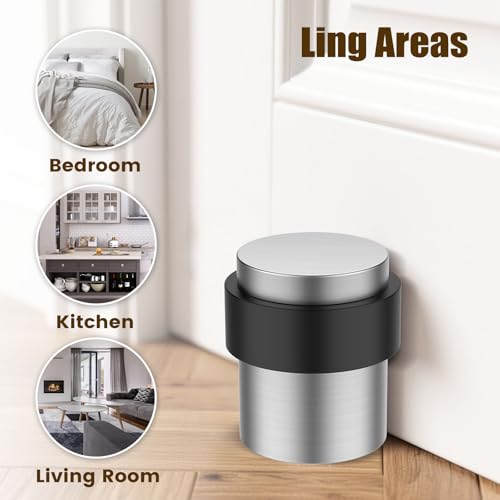 2 Pack Silver Brushed Finish Door Stoppers for Floor Mounting， Door Stopper Heavy Duty，304 Stainless Steel Cylindrical Made with Rubber Bumper，Floor Mount Door Holder Keep Door Open - color: Silver Brushed Finish, size: 2 Pcs
