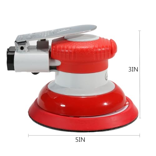 Air Random Orbital Sander, 5inch Dual-Action Sander with Hook & Loop Backing Pads, Pneumatic Palm Sander for Auto body,Metal,Woodworking - size: 5inch
