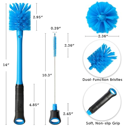 MOSOLAN 2-in-1 Bottle Brush and Straw Cleaner Brush, Breezy Blue, 1 Pack - color: Breezy Blue, size: 1 Count (Pack of 1)
