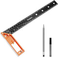 16” Woodworking Square Ruler - Preciva 1/16” Scale Right Angle Ruler Carpenter Square Layout Tool, Retractable Edge Support and Multi-Angle Scribe Mark, Includes Carpentry Pencil - style: 16 IN