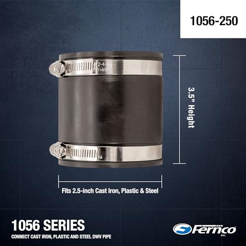 Fernco P1056-250 2.5-in. Cast Iron, Plastic and Steel Pipe Flexible Coupling Connector Adapter in Black