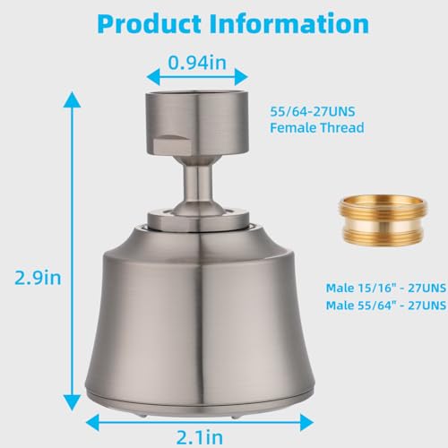 Faucet Aerator 4 Modes, 360° Swivel Faucet Sprayer Head, Brushed Nickel - color: Brushed Nickel, style: 2 Swivel Joints