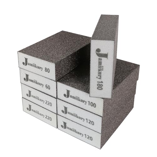 8pcs Sanding Blocks Assortment Kit, Sponge Sand Block Washable and Reusable, Wet & Dry Sandpaper Block - 60/80/100/180 Grit x 1pcs, 120/220 Grit x 2pcs - size: 60/80/100/120/180/220 Grits