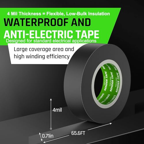 Electrical Tape 3/4 in x 66ft Black10-Pack Industrial Grade Vinyl Tape - color: Black