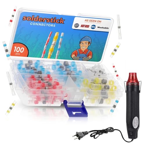 Heat Gun with Adjustable Temperature + 100PCS Waterproof Solder Seal Wire Connectors - Heat Shrink Electrical Wiring Repair Kit (12–10, 16–14, 22–18, 26–24 AWG) for Automotive