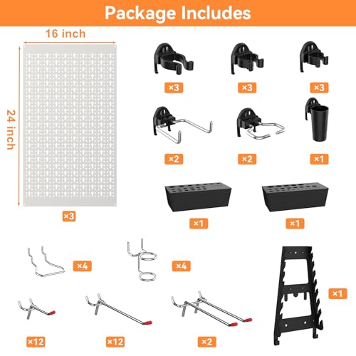 WALMANN Metal Pegboard, Tool Organizer Boards with Hooks, 24x48 in - color: Grey