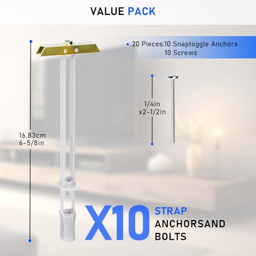 Drywall Anchor with Included Bolts for 1/4”-20, Heavy Duty Hollow Wall Anchors for TV Mounting Kit, Stainless Steel Hollow Wall Anchors Holds up to 270lbs Each in 1/2” Drywall (Pack of 10) - size: 1/4”-20: Pack of 10