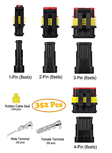 352pcs 1/2/3/4 Pin Connector Automotive Waterproof Connector with Crimper - color: 352pcs With Crimper