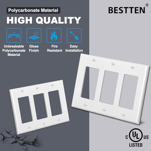 2 PK BESTTEN 3-Gang Decorator Wall Plate, GFCI Outlet & Dimmer Switch Cover - size: 3 Gang 2PK