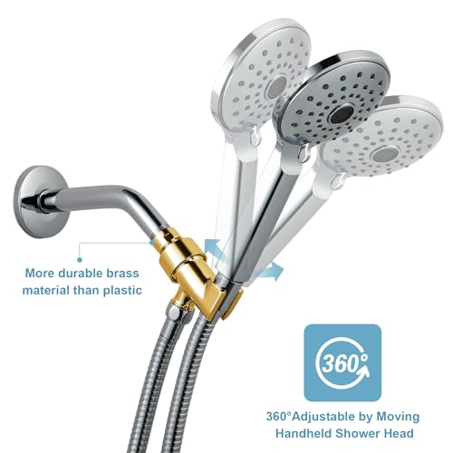 OFFO Shower Head Holder All Metal for Handheld Shower Head, Adjustable Shower Arm Mount with Solid Brass Pivot Ball, 1/2 in IPS Female Inlet and Male Outlet, Chrome - color: Chrome