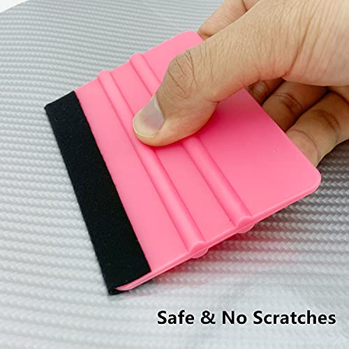 CCyanzi 4inch Vinyl Squeegee Tool Window Film Squeegee Decal Scraper Sign-Making Graphic Wallpaper Application, Felt Edge Protection Prevents Scratches - 10Piece Pink - color: Pink
