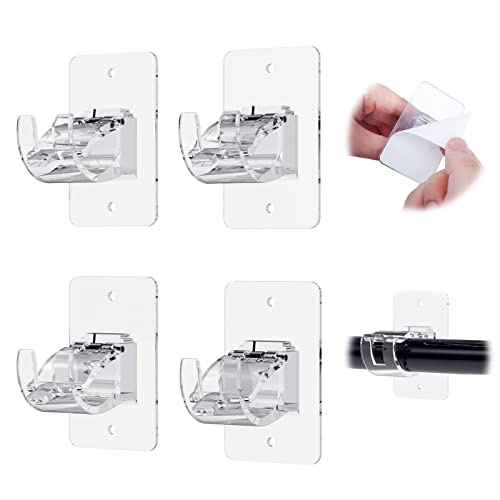 CIEMGNZOC 4PCS No Drill Curtain Brackets, Self-Adhesive Rod Holders, Adjustable Hooks for Rods Under 1.57 Inch (Transparent) - color: 4 Pcs Transparent