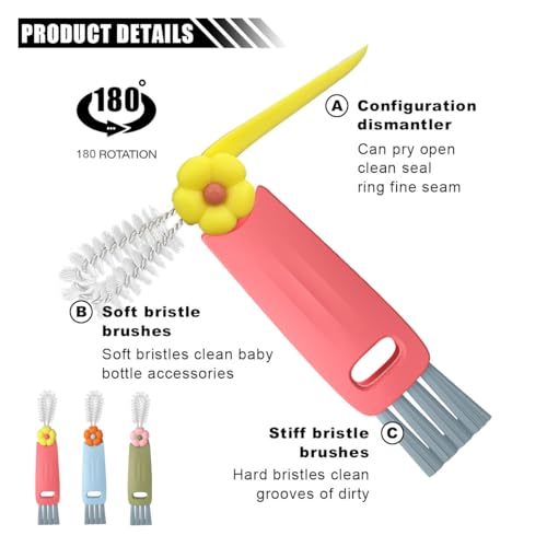 JOYCOURT 3 in 1 Cup Lid Cleaning Brush Set, Multifunctional Bottle Gap Crevice Cleaner Brush, Portable Cup Mouth Scrubber Tools for Bottle Tight Spaces (3PCS) - size: 3PCS