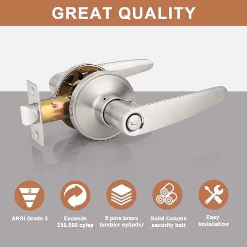 Probrico (1 Pack Privacy Door Lever Door Handle for Bedroom or Bathroom Keyless Leverset, Locked in Side Home/Office Door Lockset,Modern&Durable in Satin Nickel Door Hardware - size: 1 Pack