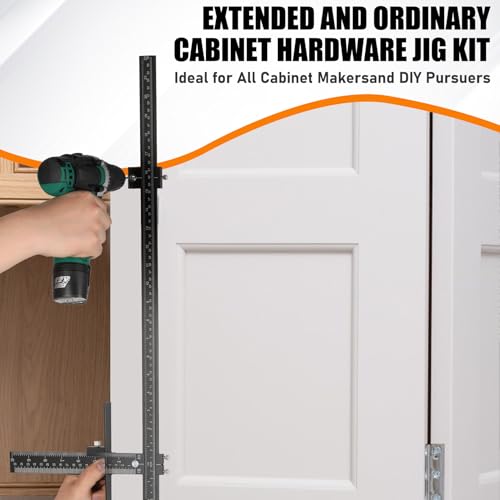 Cabinet Hardware Jig – 44" & 16" Dual-Ruler Aluminum Alloy Template Tool, Precision Aluminum Alloy Drill Guide Template for Handles, Knobs, and Pulls on Drawers & Doors
