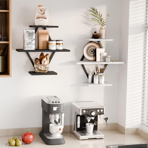 Floating Wall Shelves, Set of 2, Black & White - color: Black & White