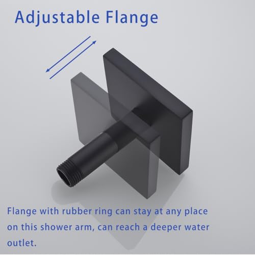 Shower Head Extension Arm Wall Mounted Tube Rainfall Shower Tube Replacement Pipe Parts Stainless Matte Black,SW-91038-4MB-SQ. - color: Right Angled Square Flange-4" Matte Black