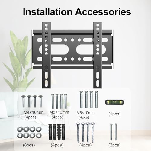 Fixed TV Wall Mount for 14-42" Flat Screen TVs, Small Wall Mount TV Bracket fit 19 24 28 32 35 39 40 inch, VESA Up to 200x200mm 55lbs Max Load, Easy Install Low Profile Monitor Mount Bracket