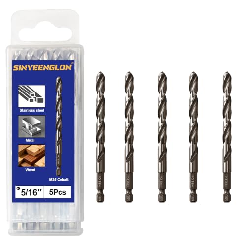 5/16 Hex Shank Cobalt Drill Bits for Metal & Hard Steel (5Pcs) - size: 5/16(5pcs)