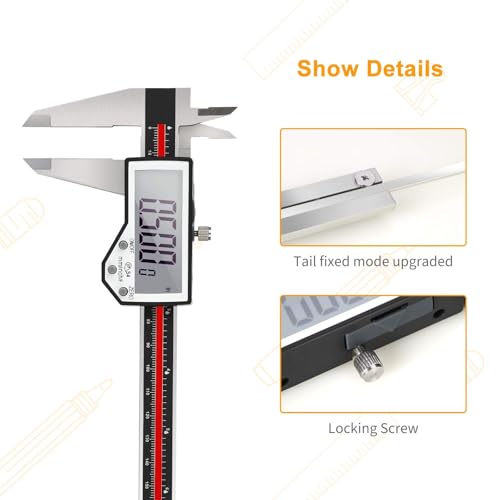 Digital Caliper, 8" Caliper Measuring Tool Extreme Accuracy Waterproof Electronic Vernier Caliper Industrial Stainless Steel Digital, Durable Measuring Tool with Large LCD Screen - color: Red Stainless Steel, size: 8"