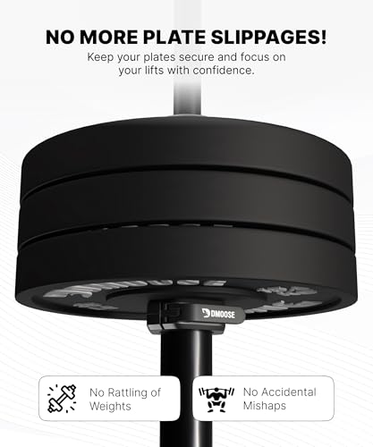 DMoose Fitness Barbell Clips 2 Inch (Pair) - Quick Release Olympic Barbell Clamps & Collars with Anti Slip TPR Grip for Secure Weightlifting and Powerlifting - Weight Clips for Bars at Home or Gym - color: Black, style: Non Magnetic