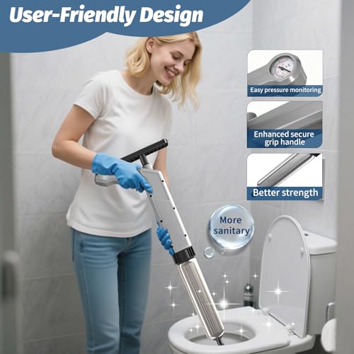Toilet Plungers for Bathroom Heavy Duty, High Pressure Toilet Auger Air Drain Blaster with Real-Time Toilet Snake Drain Clog Remover,Toilet Unclogger Tool,Sink Shower Tubs Plumbing Clogs (Gray) - color: Gray