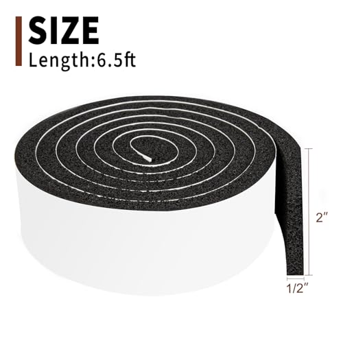 Yotache Open Cell Air Conditioning Weatherstrip Insulation Foam 2" x1/2" | Self Adhesive Flame Retardant Seal Strip, 6.5 Feet Long - size: (2"×1/2") 6.5FT