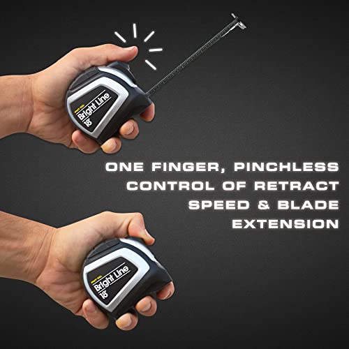 Perfect Measuring Tape - BrightLine High Contrast Dark Mode Easy Read Tape Measure for Low Light Visibility - Heavy Duty Rubber Case 18ft (Inch Fractions) Dual Sided Auto Lock Tape Measure Retractable - color: Black