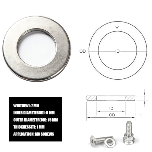 100Pcs 304 Stainless Steel Flat Washers for M8 Bolt (1/4" ID x 1" OD)