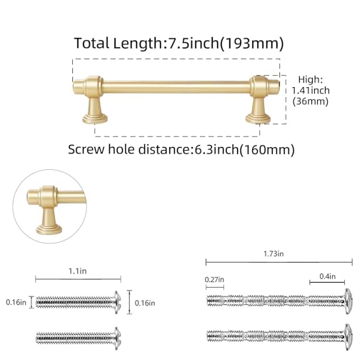 10 Pack Brushed Gold Cabinet Pulls 6-1/4 Inch(160mm) Hole Center Drawer Pulls Cabinet Hardware Kitchen Cabinet Handles for Bathroom Dresser Pulls - color: Brushed Gold, size: 6-1/4" Hole Center（160mm）