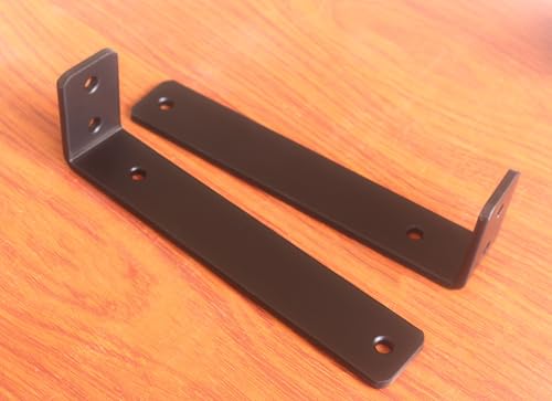 2 Pack - L 8" x H 2" x W1.5, 5mm Thick Black L Shelf Bracket, Iron Shelf Brackets, Metal Shelf Brackets, Floating Shelf, Shelf Supports with Screws - size: 8''x2'', style: Black 2 Pack