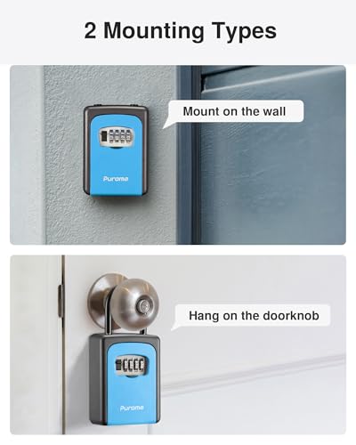 Puroma Key Lock Box Large with Code Lockbox Outdoor Wall Mount Safe 1 Blue - color: Blue