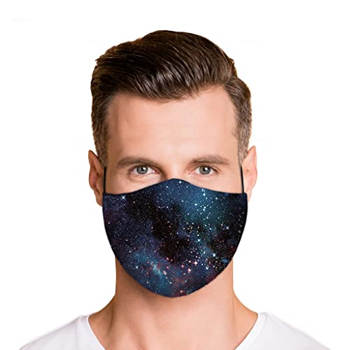 Washable Face Mask with Adjustable Ear Loops & Nose Wire - 3 Layers, Made in USA - color: Galaxy - Black