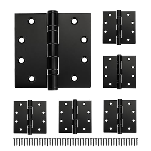 6 Pack Black Door Hinges 4.5 x 4.5 Inches, Heavy Duty Stainless Steel Ball Bearing Hinges with Screws, Square Corner, Smooth and Quiet - size: 4.5x4.5inch - 6 Pack