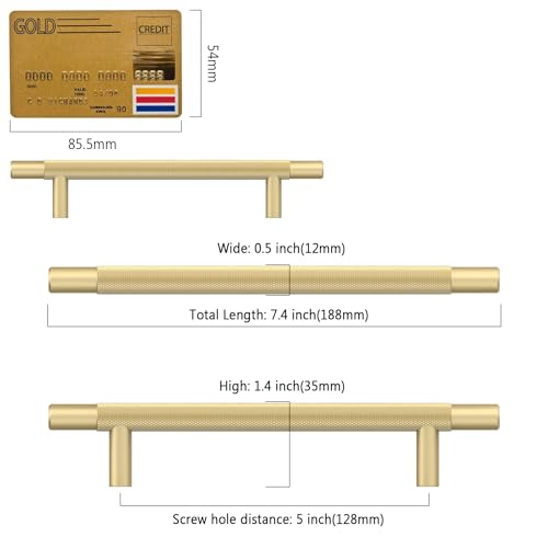 Amerdeco 10 Pack Brushed Gold Knurled Cabinet Pulls 5 Inch Hole Centers Kitchen Cabinet Handles Hardware Kitchen Handles for Cabinets Handles IH0006… - color: Brushed Gold, size: 5"/128MM Hole Center