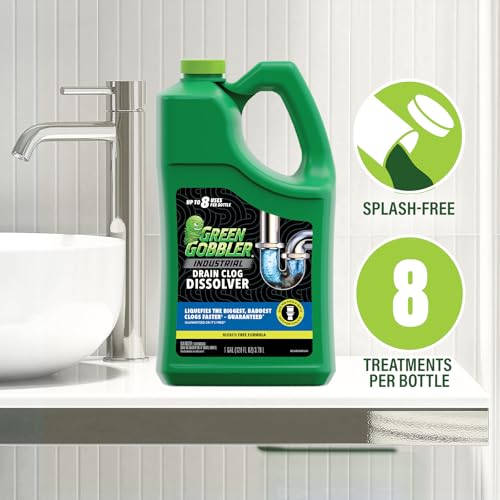 Green Gobbler Industrial Strength Grease and Hair Drain Clog Remover | Drain Cleaner Gel | Safe for Pipes, Toilets, Sinks, Tubs, Drains & Septic Systems | 1 Gallon
