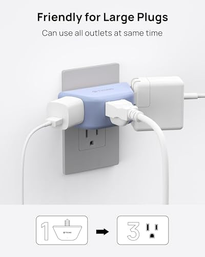TROND Outlet Extender, 3 Way Angled Wall Plug Splitter, Blue - color: Blue, size: 3AC-3 Prong Plug, 1 Pack