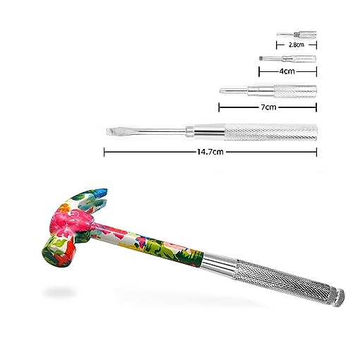 YOUMI 6 in 1 Multifunctional Floral Hammer & Screwdriver Tool for Christmas, Birthday, Valentine's Day Best Gift (Red) - color: Red