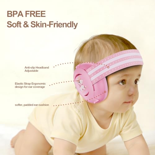 Floriogra Baby Headphones for Noise - Baby Ear Protection for Babies and Toddlers up to 36 Months - Babies Noise Cancelling Headphones - Infant Ear Protection Earmuffs Against Hearing Damage - color: Pink