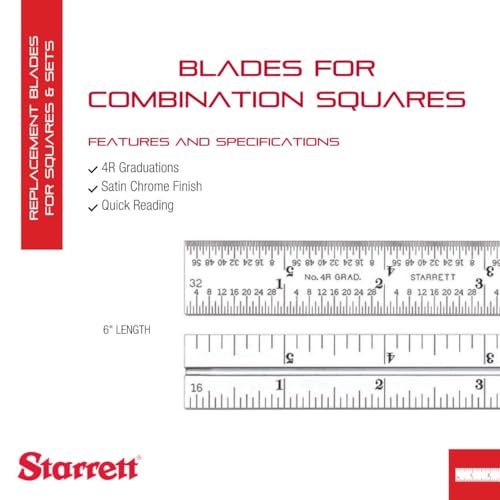 Starrett Blade Only for Combination Squares, Sets & Bevel Protractors, 6" L - size: 6", style: 4R Graduation