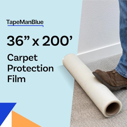 TapeManBlue Carpet Protection Film 36" x 200' roll, Self Adhesive Plastic Carpet Protector Film with Clean Removal & Easy Unwind, Durable Protection Tape to Shield Your Surface from Dirt and Spills - size: 36" x 200' (1 roll)