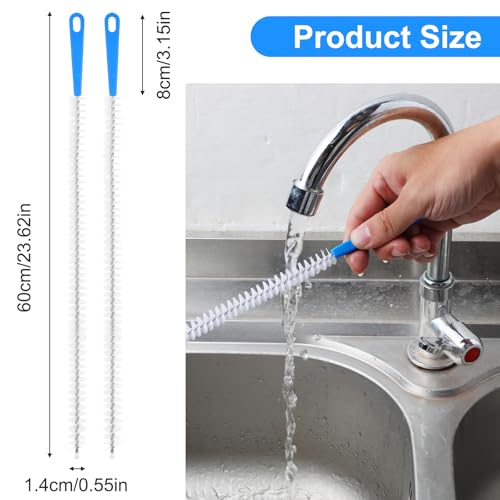 JIEYAO 2 Pack Flexible Drain Cleaning Tools, 23.6inch Bendable Long Drain Brush with Nylon Bristles Rust-Resistant Sink Unblocker Tool for Toilet Kitchen Shower Sewer Tub Hair Clogs